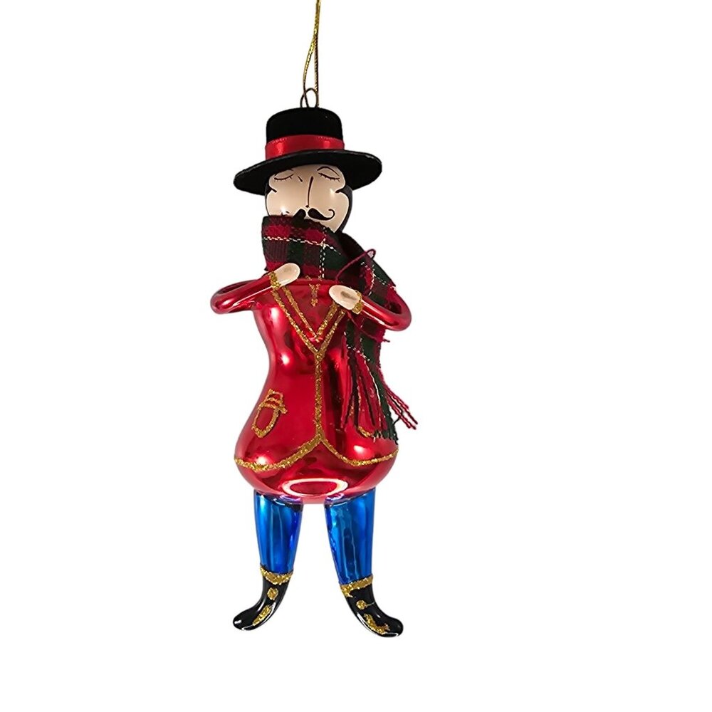 De Carlini Style Man Wearing Scarf Top Hat Glass Christmas Ornament